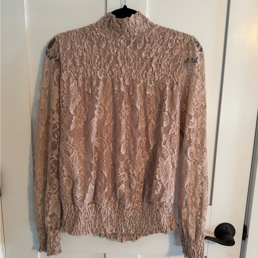 Adiva Lace High-Neck Blouse - Pink